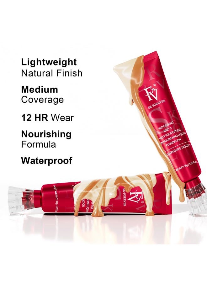 FV أساس سائل مقاوم للماء من FV، لمسة رطبة، يدوم طويلاً، خفيف الوزن، تغطية متوسطة لمكياج الوجه للبشرة العادية والجافة، خالي من القسوة، عاجي، 30 مل - Image 3